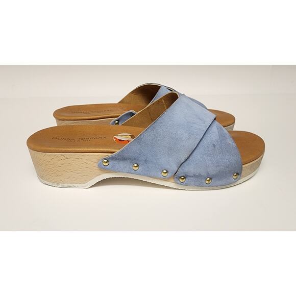 Donna Toscana Women's Baby Blue Suede Wooden Clogs Sandal Casual Shoes Size 9.5 - Picture 5 of 11